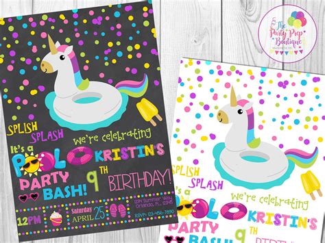 Unicorn Pool Party Invitation Unicorn Float Unicorn Party Etsy Pool Party Birthday