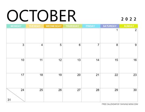 Free Printable 2022 Calendar Monday Start Paper Trail Design 2022