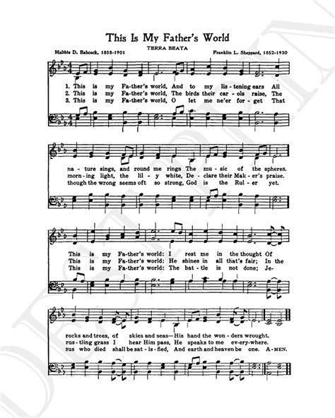 This Is My Fathers World Hymn Lyrics Hymnal Sheet Sheet Music Home