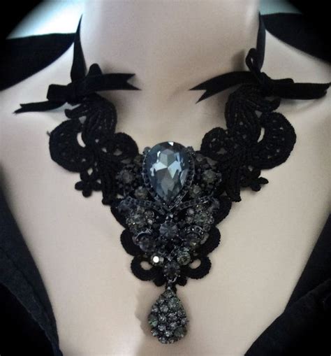 Black Lace Collar Couture Bridal Jewelry Bows Etsy Couture Bridal