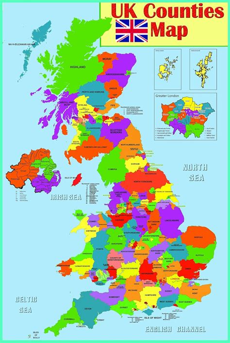Laminated Educational Wall Poster Uk Counties Map Gb Great Britain