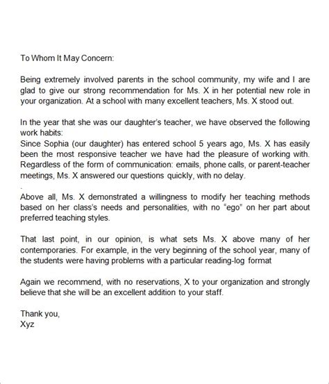Free 13 Sample Letters Of Recommendation For A Teacher In Ms Word Pdf