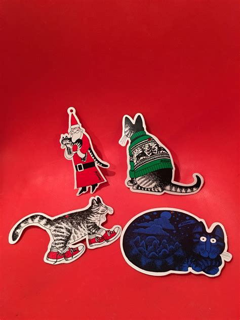 Vintage Kliban Cat Christmas Ornaments Set Of 4 T Tags Etsy Cat