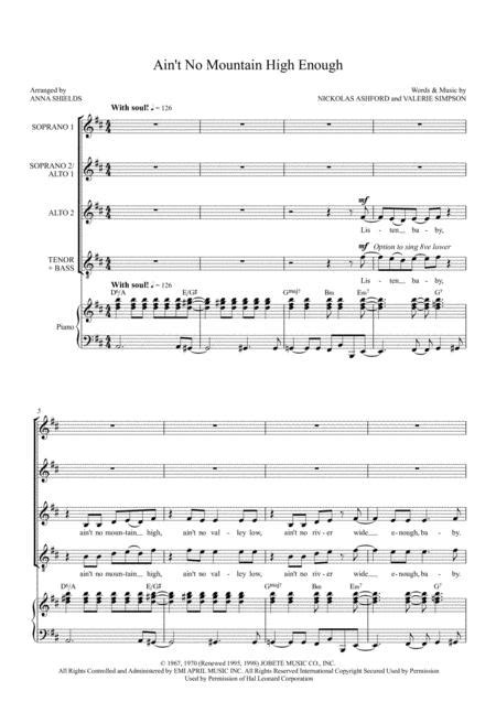 Aint No Mountain High Enough Ssaat Choir With Piano Free Music Sheet Musicsheets Org
