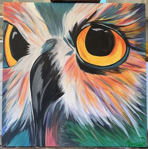 Ollie The Owl Owl Canvas Painting Owl Painting Acrylic Colorful Owl Art