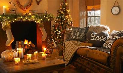 Living Fireplace Wallpapers Tree Interiors Holiday Decoration
