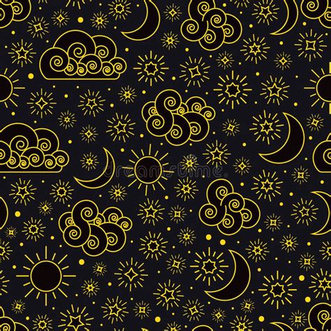 Sky Seamless Pattern With Stars Clouds Sun And Moon Stock Illustration