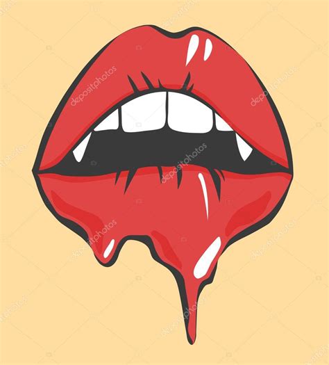 Pop Art Melting Sexy Lips With Vampires Teeth Vector Object — Stock