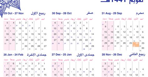 التقويم الهجري 1441 هـ 1441 Hijri Calendar الاسواق تايمز
