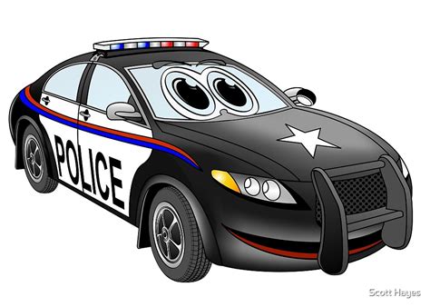 Police Car Cartoon Bw By Scott Hayes Redbubble