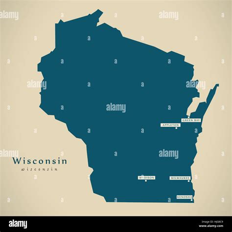 Modern Map Wisconsin Usa Federal State Illustration Silhouette Stock