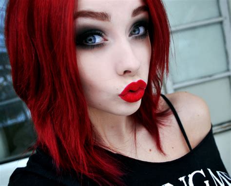 Choose any kind of bright red fruit, nick it with a knife, and apply it to your lips. johanna herrstedt, moei, multicolors, red hair, red lips ...