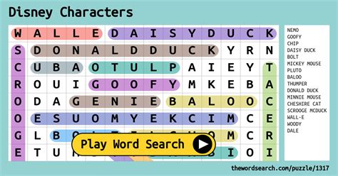 Disney Characters Word Search