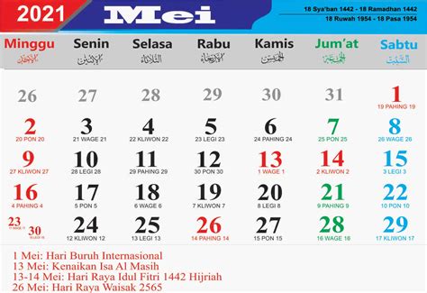 Kalender Bulan Mei 2021 Lengkap Hari Libur Nasional