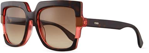 Neiman Marcus Fendi Large Square Colorblock Sunglasses Havana Red Beautiful Sunglasses