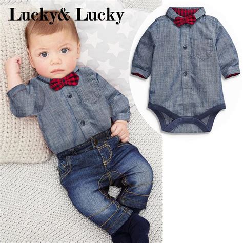 2pcsset Newborn Baby Boy Clothes Gentleman Grey Rompers With Bow