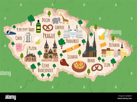 Cartoon Map Of Czech Republic Travel Illustration With Landmarks