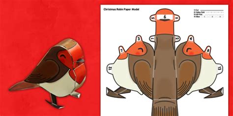Paper Christmas Crafts Printable 3d Robin Arts And Crafts