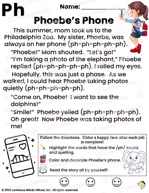 Reading Comprehension Worksheets Phoebes Phone Reading Practice
