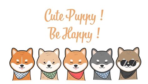Premium Vector Cute Shiba Inu Dogs Smile Character Cartoon Doodle