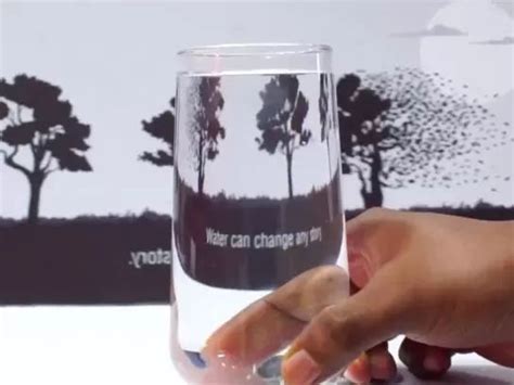 A Person Holding A Glass With Water In It And Trees On The Wall Behind Them