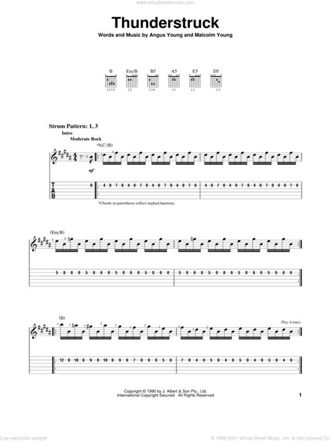 Thunderstruck Sheet Music For Guitar Solo Easy Tablature Pdf