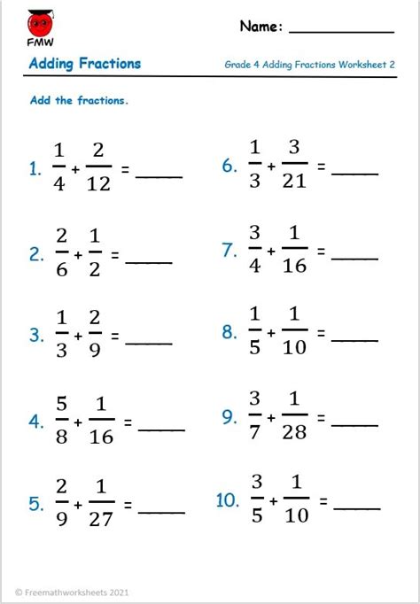 10 Adding Unlike Fractions Worksheet Worksheets Decoomo