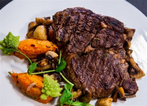 What makes the vegan mushroom gravy stand apart from others is the flavor it gets from the dried porcini mushrooms. Rib-eye steak with sweet potatoes and mushrooms