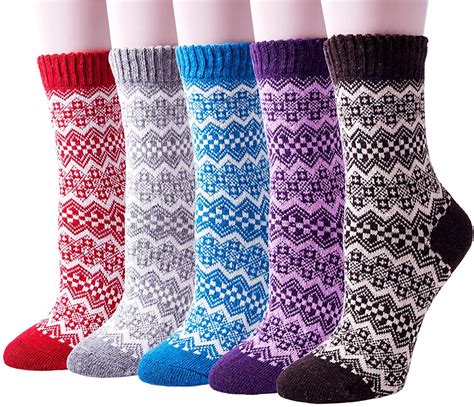 Justay 5 Pairs Womens Wool Socks Winter Knit Warm Socks Thick Cabin