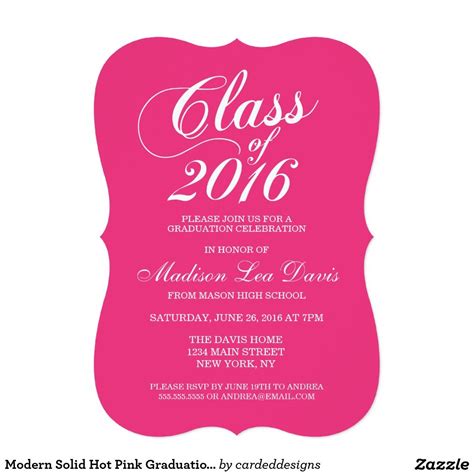 Modern Solid Hot Pink Graduation Invitation | Green graduation, Blue graduation, Graduation ...