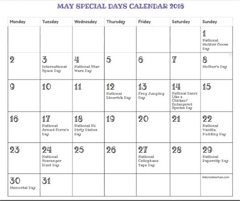 May Calendar Of Holidays And Special Days Unusual And Unique