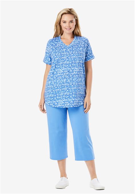 Two Piece V Neck Tunic And Capri Set Woman Within