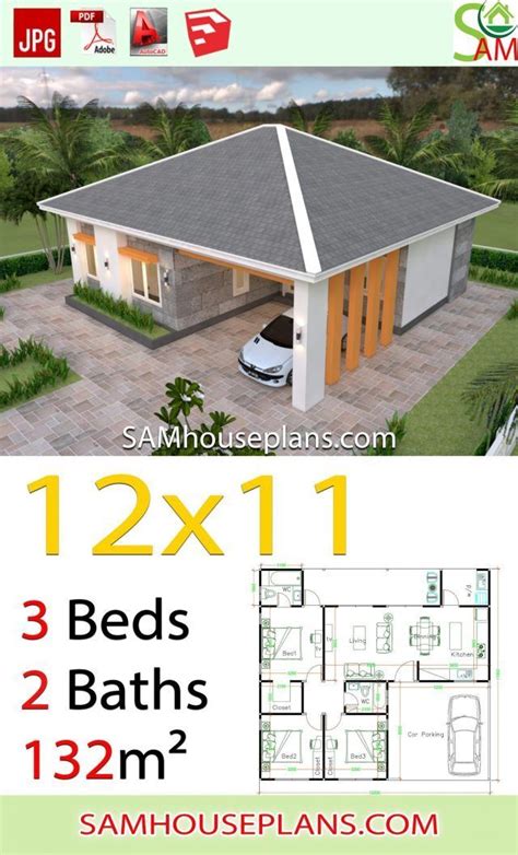In this roof we now carry on to the design of a simple hip roof i.e the steps in coming up with the timber truss layout of the framing of a hip roof that. House Plans 12x11 with 3 Bedrooms Hip roof - Sam House ...