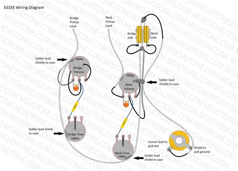 Wiring diagram (2 conductor lead) mini humbucker wiring diagram with master tone and blender Gibson Es 335 Wiring Diagram #1 | Les paul, Gibson les paul, Diagram