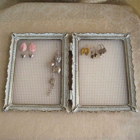 Repurposed Vintage Double Picture Frame Jewelry Display Earring Holder