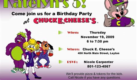 E Invite For Birthday Chuck E Cheese Invitations Template Best Template