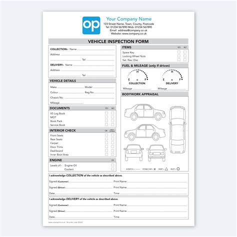 Vehicle Collection and Delivery Inspection Checklist | Oceanprint