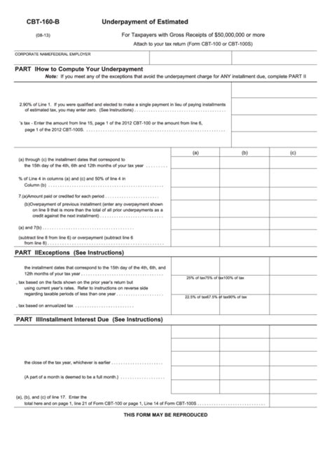 Cards above 64 gb are formatted to exfat file system. Fillable Form Cbt-160-B - Underpayment Of Estimated N.j. Corporation Business Tax printable pdf ...