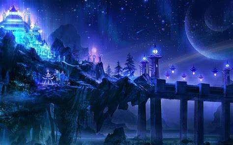 Fantasy Landscapes Castles Night Purple Fantasy Art Magic Purple