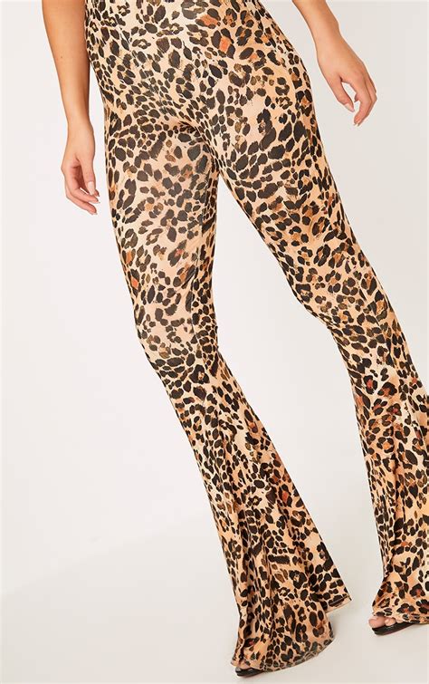 Brown Slinky Leopard Print Flared Pants Prettylittlething Usa