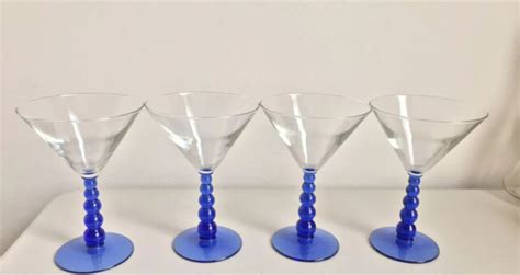 libbey metropolis martini glasses cobalt blue ball stem clear cup lot of 4 ebay