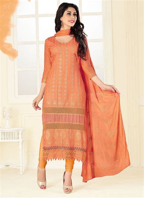 Buy Orange Cotton Straight Suit Salwar Kameez Online Shopping