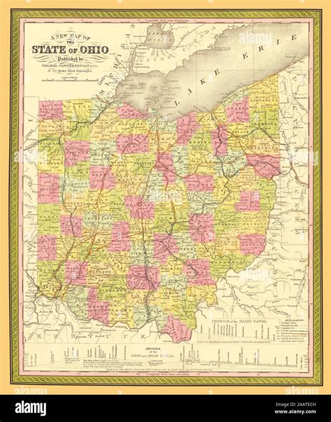 Antique Map Of Ohio 1850 A Restored Reproduction Showing Counties