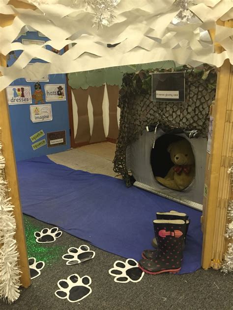 Make a list of things that you might need if you were going on a similar adventure with your family. We're Going on a Bear Hunt role-play area. | Role play ...