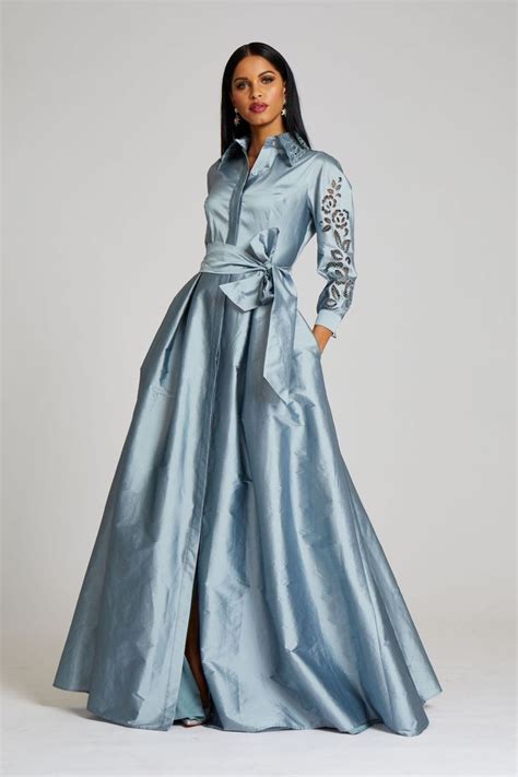 Taffeta Shirt Dress Gown With Eyelet Sleeve And Collar Mob Dresses