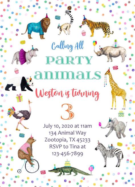 Party Animal Birthday Invitation Etsy Animal Birthday Invitation