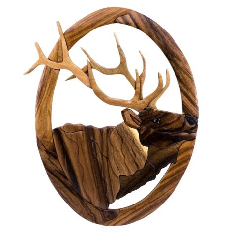 Wood Intarsia Large Elk Deer Head Wall Hanging 15 X 12 Handcrafted