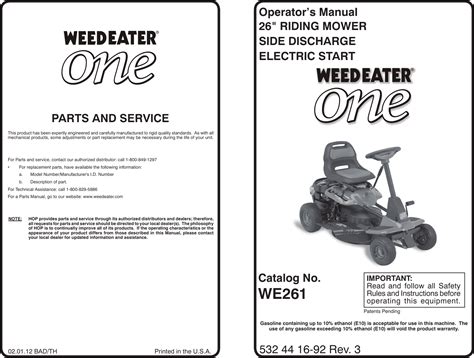 Weed Eater We261 Users Manual Ipl Weedeater We261 96024000201 2010