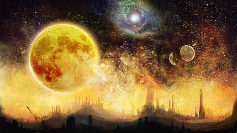 Cityscape Stars Planets Moon Hd Wallpaper Peakpx