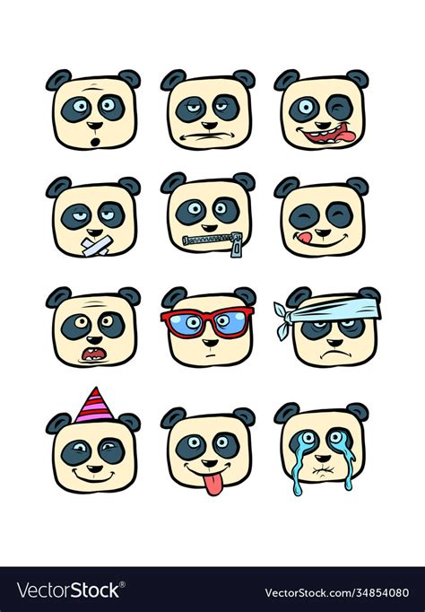 Panda Emoji Faces With Different Emotions Vector Image